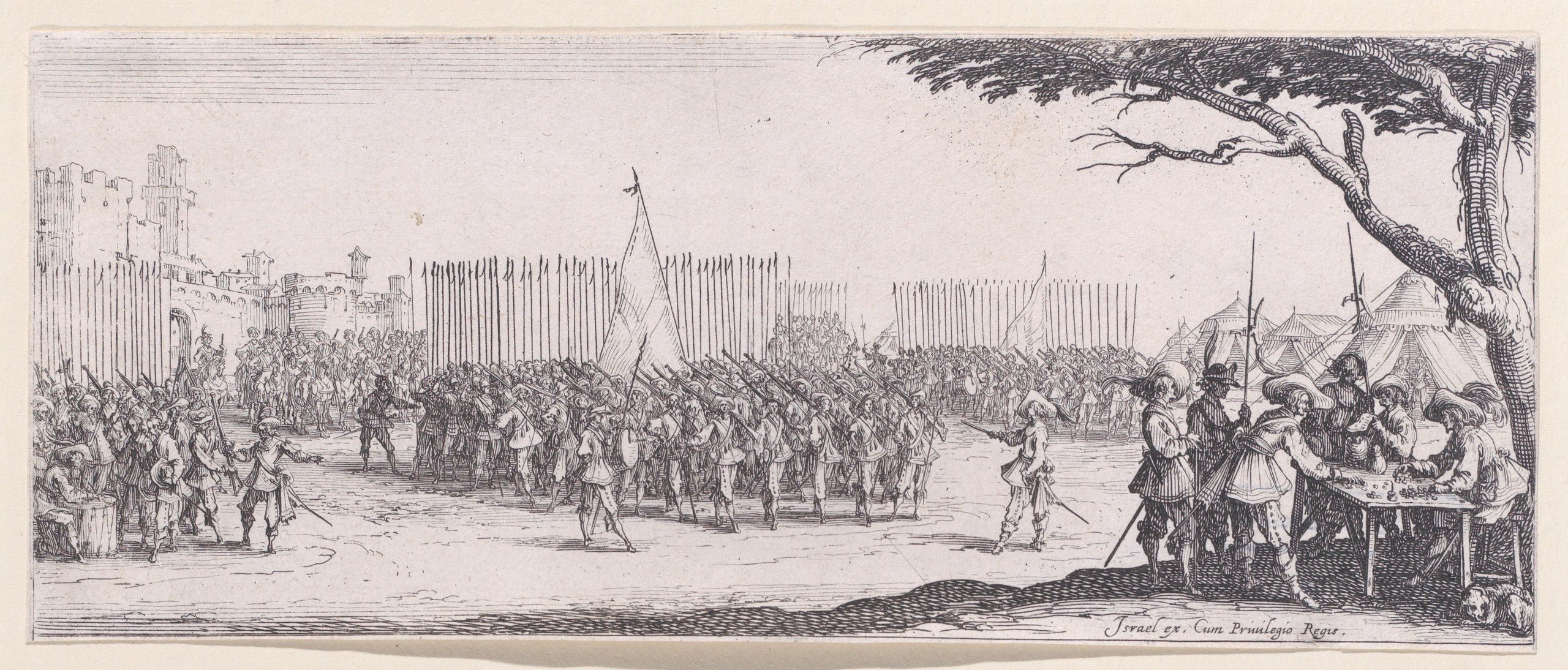 Jacques Callot《战争的苦难》第 2 幅「招兵」，1633 年。大都会艺术博物馆 57.650.404(1)，公版