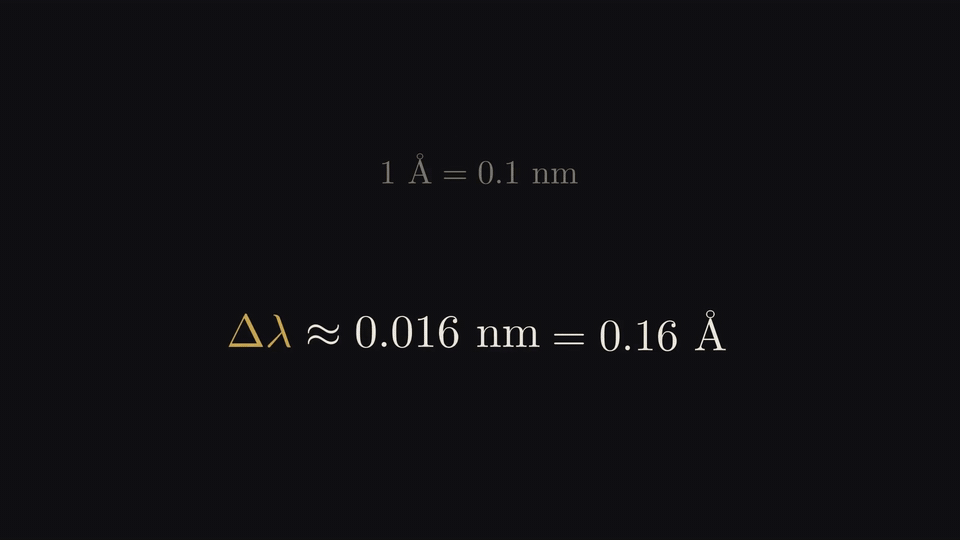 钠的两条黄线相距 0.6 纳米；1 特斯拉的磁场造成的移动约 0.016 纳米，大约是它的四十分之一。